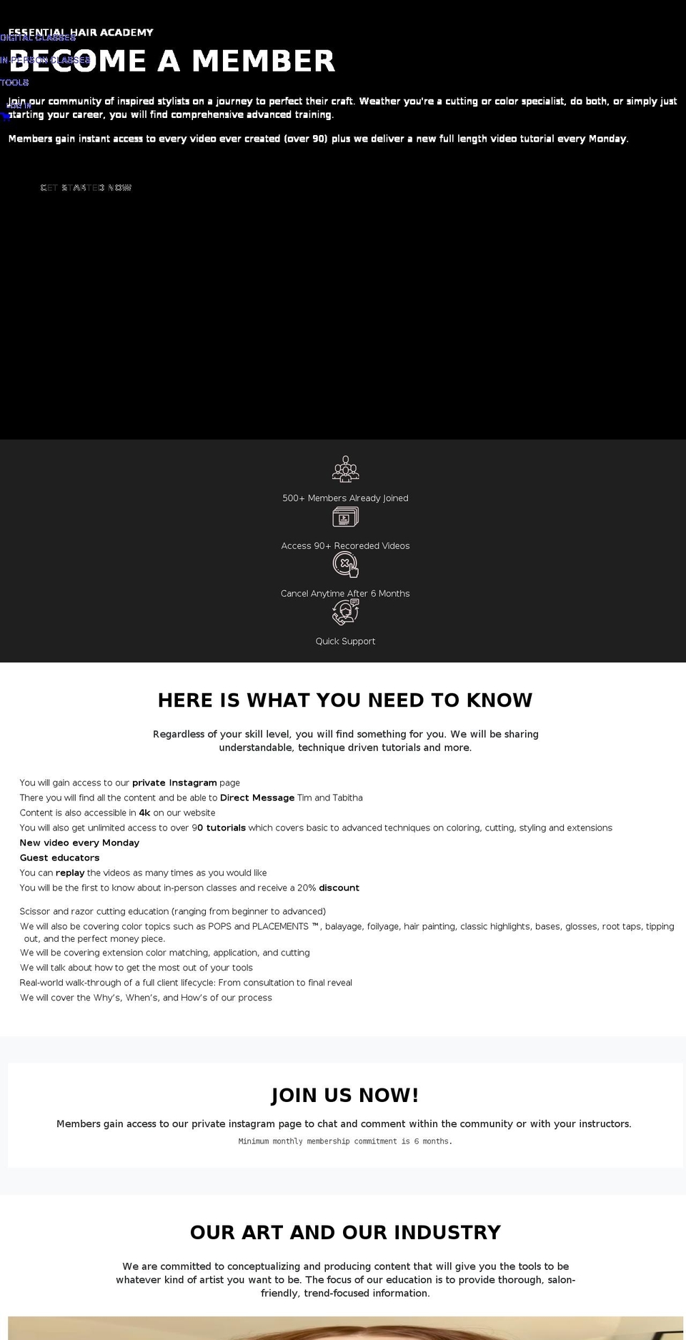 essentialhairacademy.com shopify website screenshot