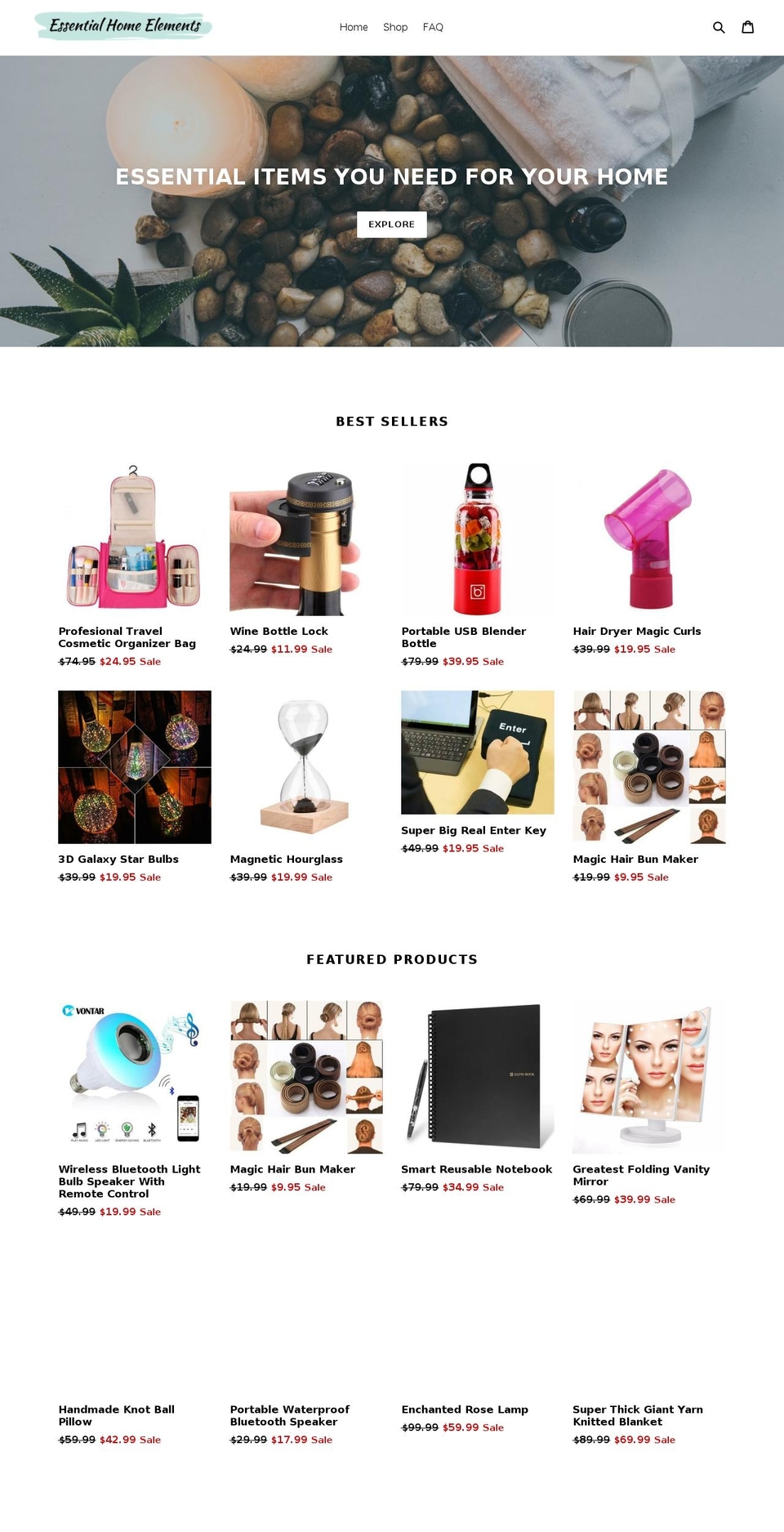 essentialhomeelements.com shopify website screenshot