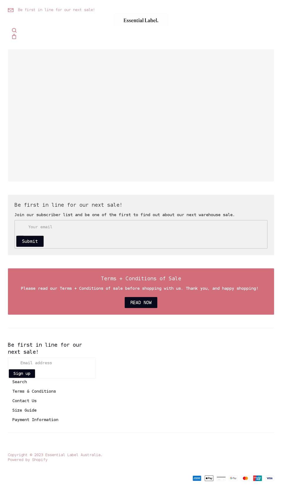 essentiallabel.com shopify website screenshot