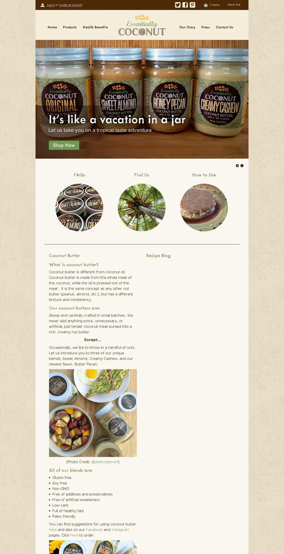essentiallycoconut.com shopify website screenshot