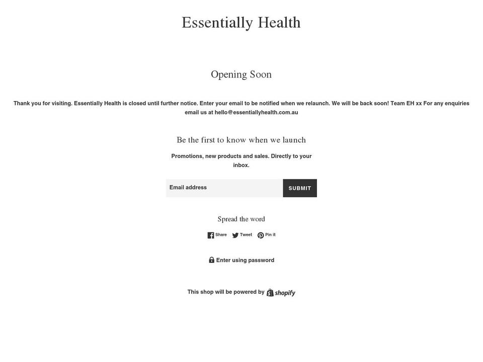 essentiallyhealth.com.au shopify website screenshot