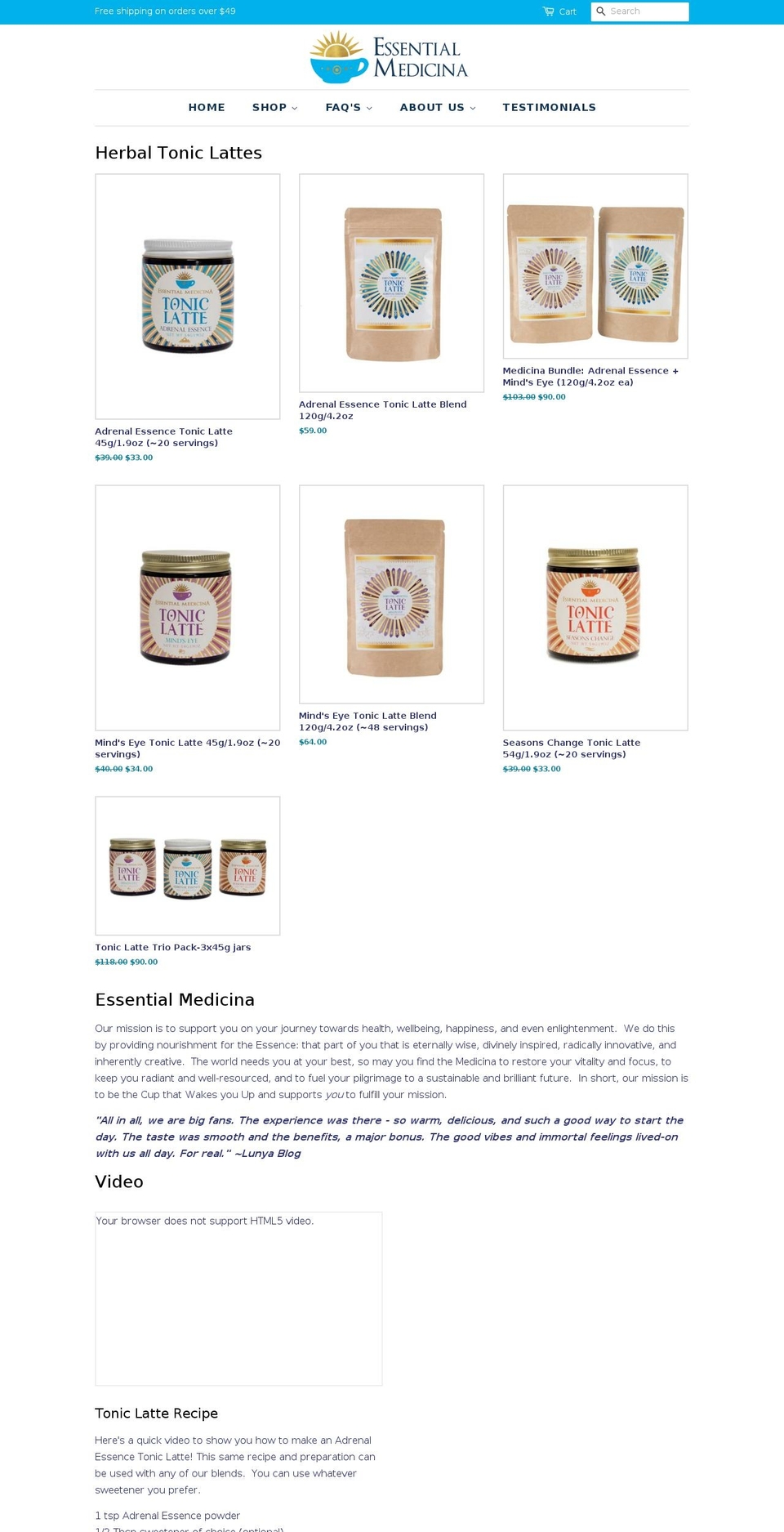 essentialmedicinashop.com — Shopify storefront screenshot