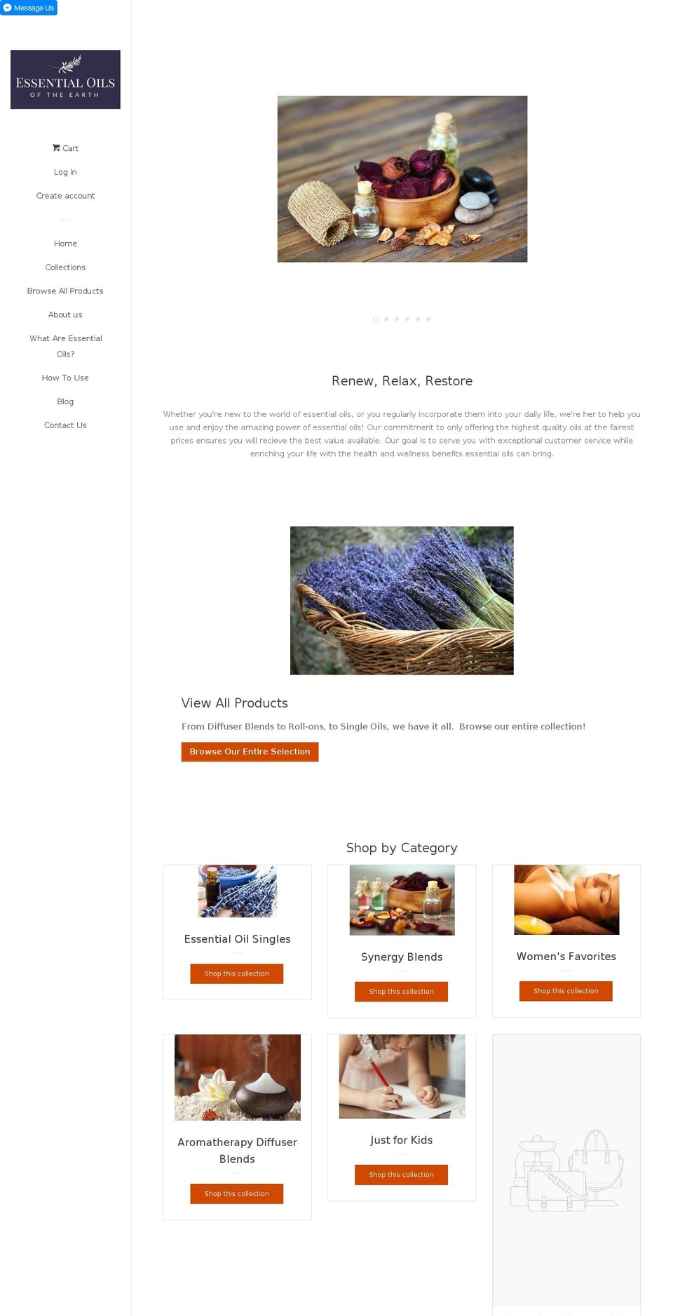 essentialoilsoftheearth.com — Shopify storefront screenshot