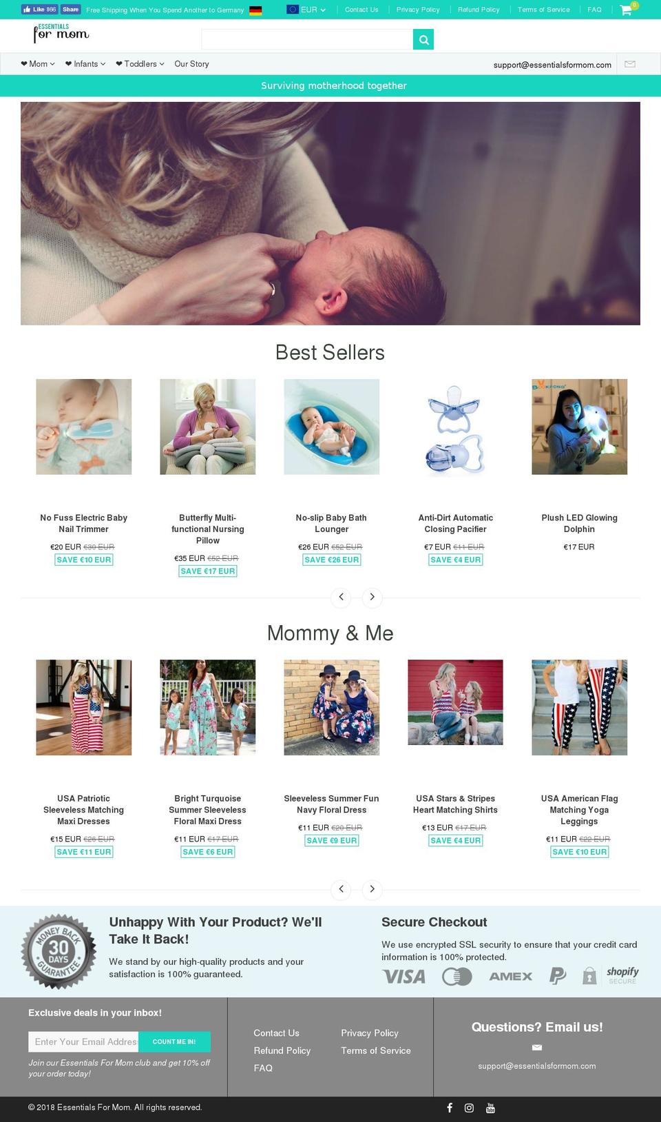 essentialsformom.com shopify website screenshot