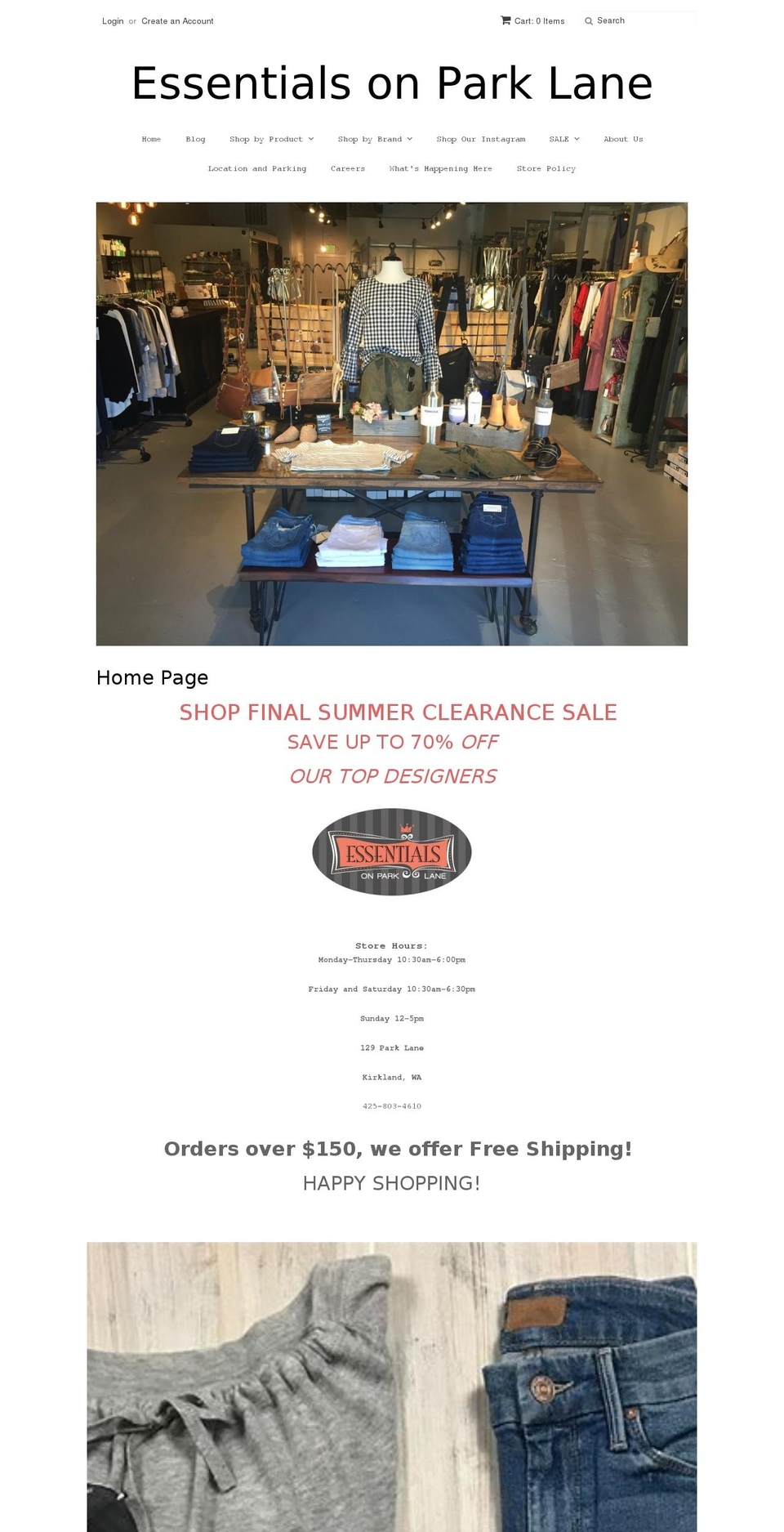 essentialsonparklane.com shopify website screenshot