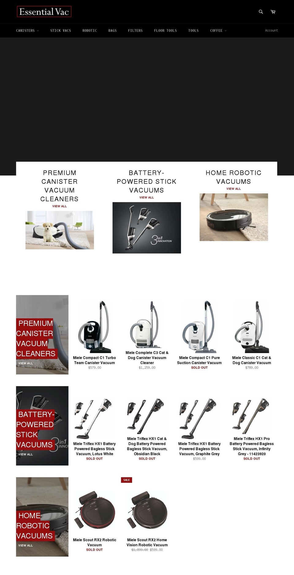 essentialvac.com — Shopify storefront screenshot