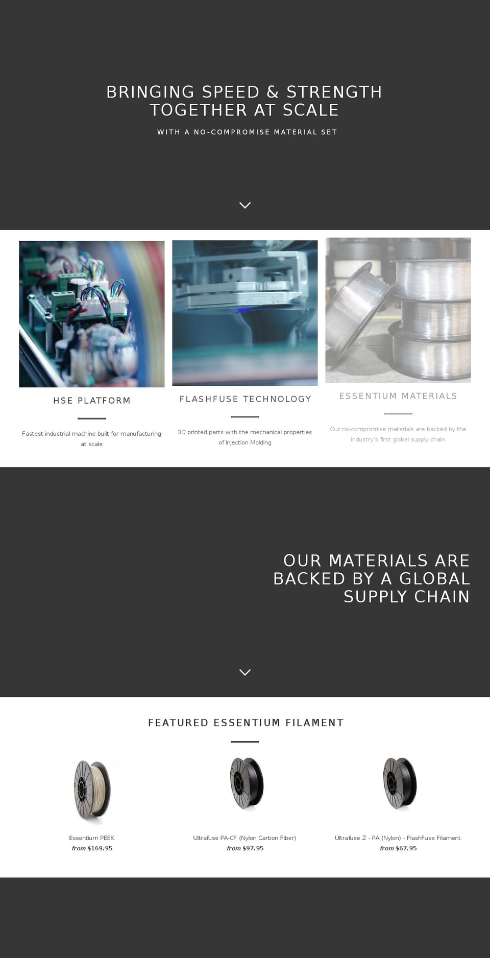 essentium3d.com shopify website screenshot