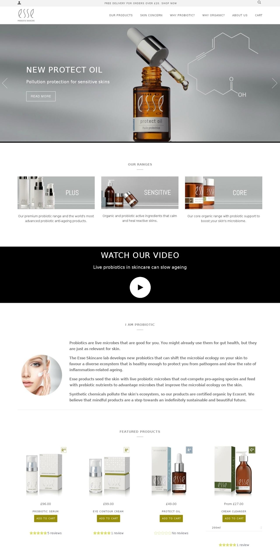 esseskincare.co.uk shopify website screenshot