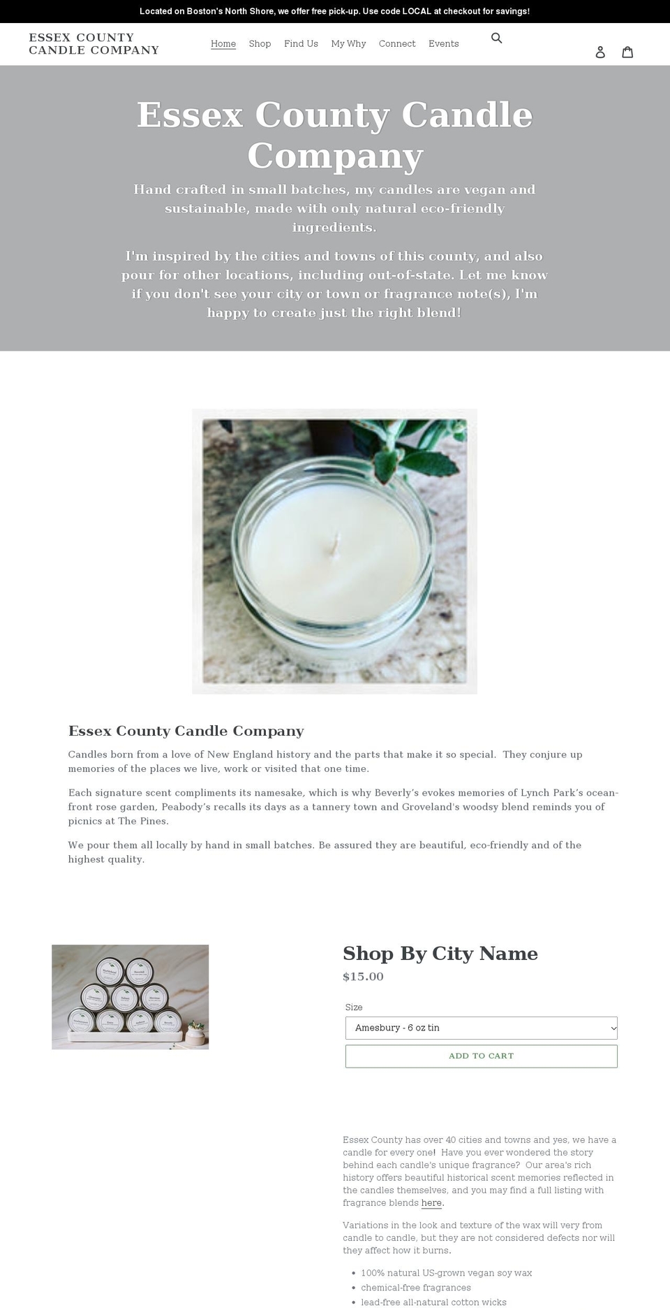 essexcountycandle.com shopify website screenshot