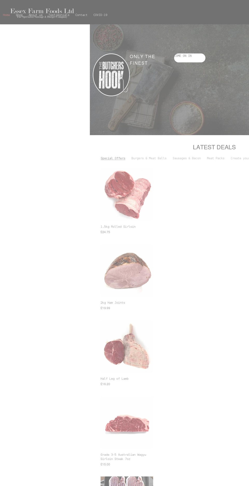 essexfarmfoods.co.uk shopify website screenshot