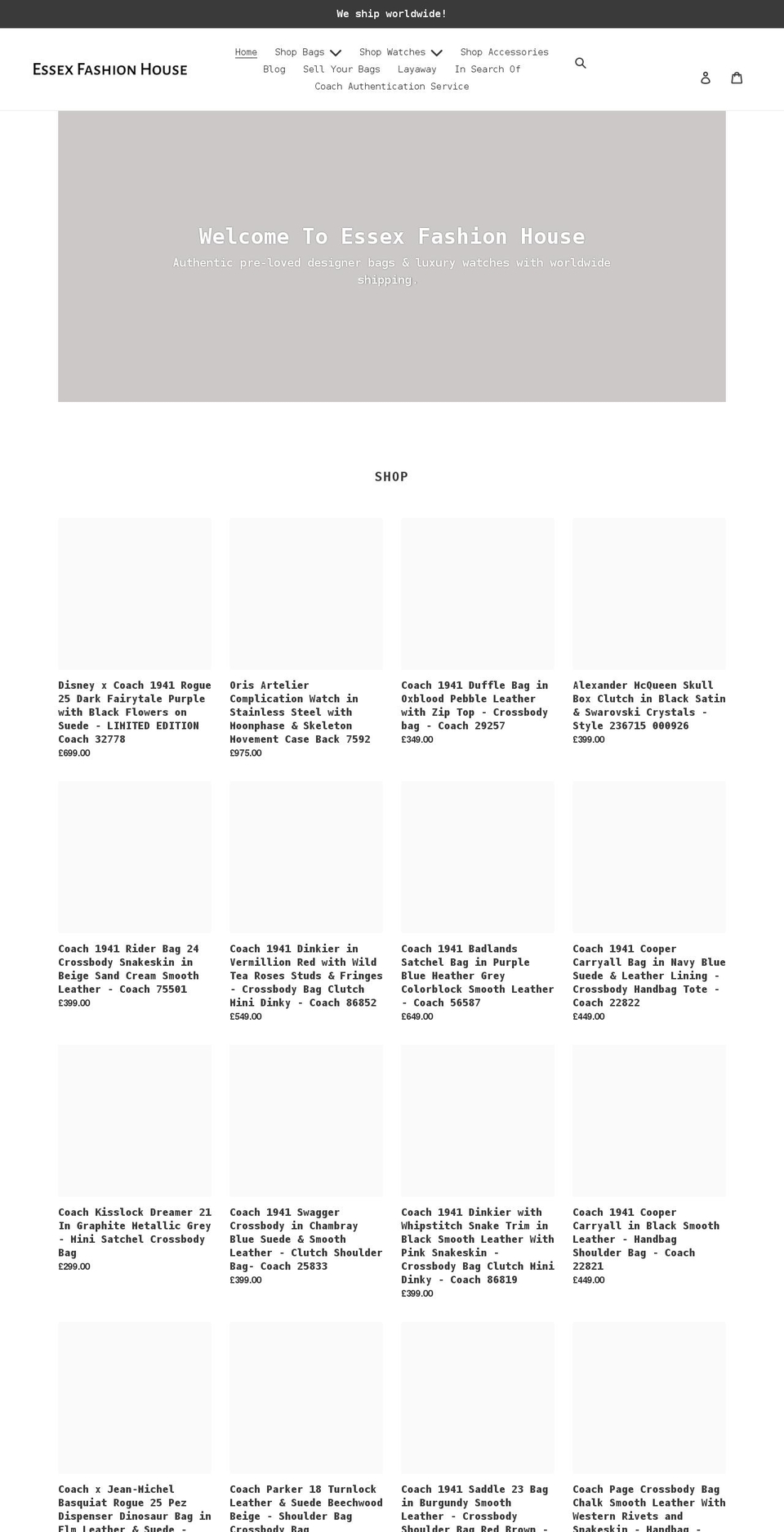 essexfashionhouse.com shopify website screenshot