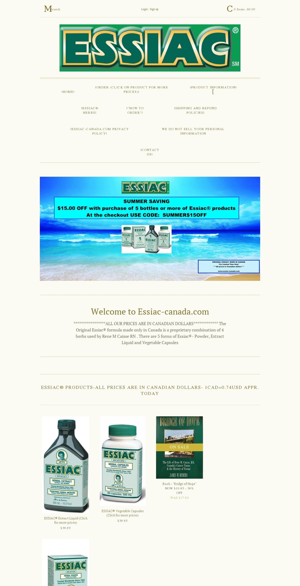 essiac-canada.com shopify website screenshot