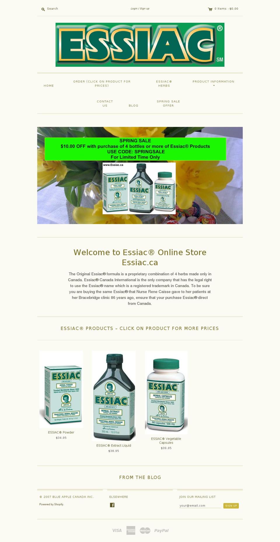 essiac.ca shopify website screenshot