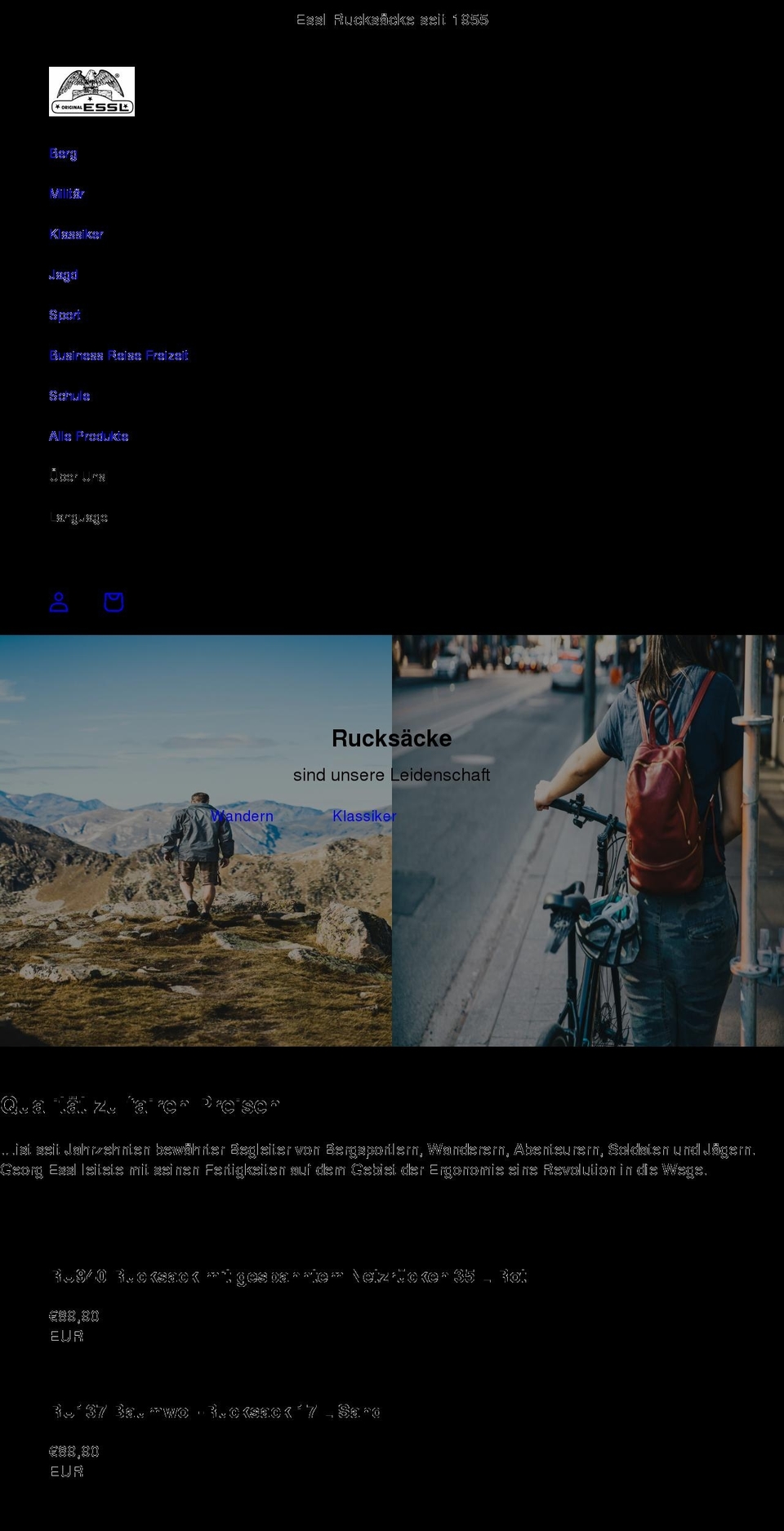 essl-rucksack.at shopify website screenshot