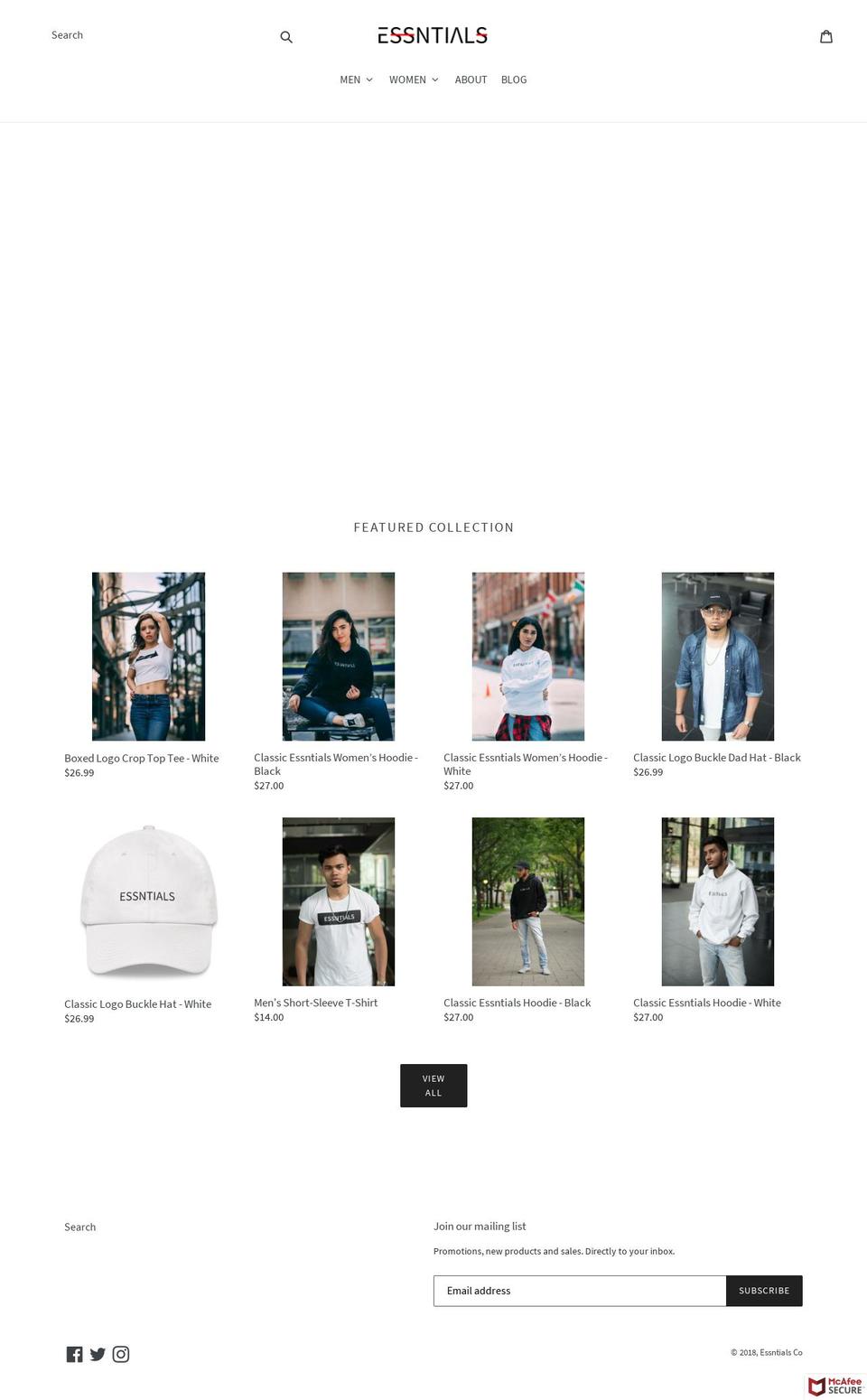 essntials.com — Shopify storefront screenshot