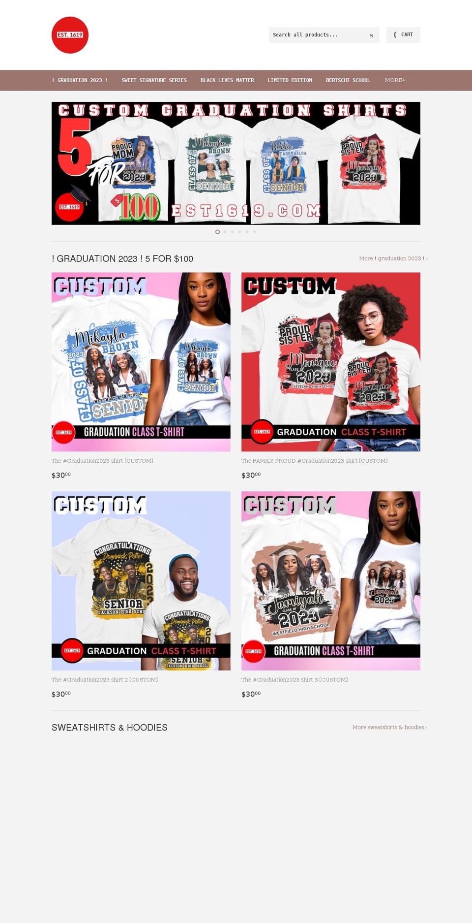 est1619.com shopify website screenshot