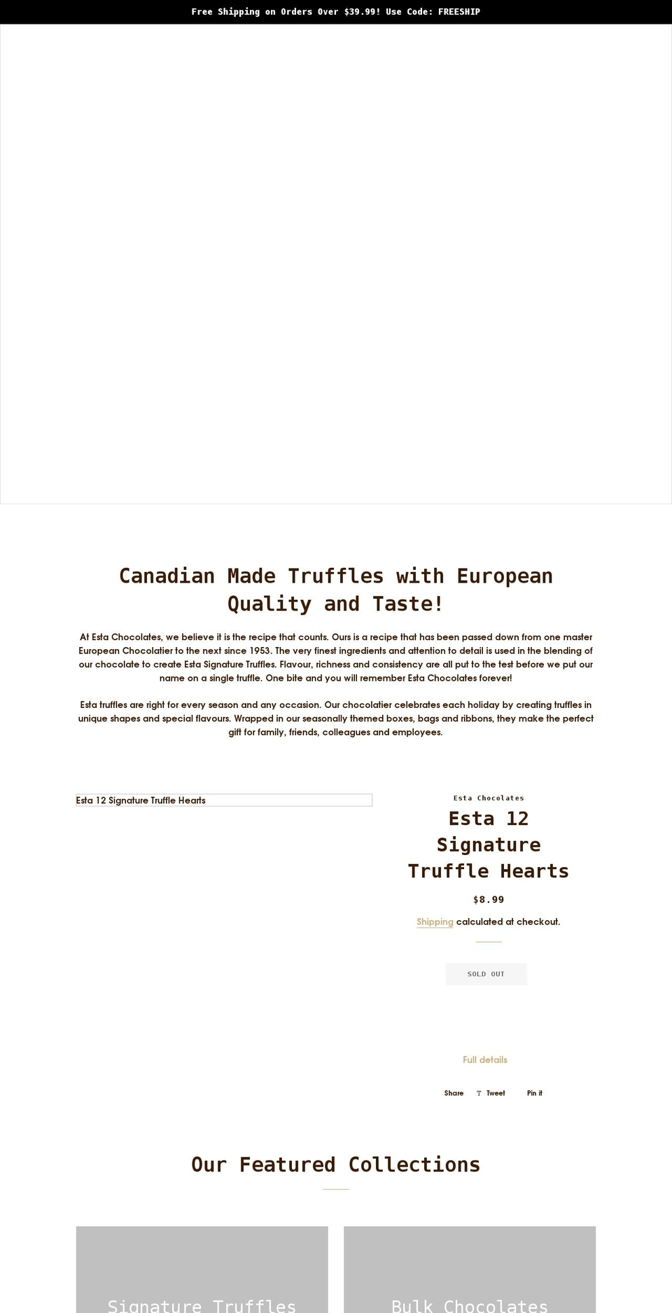 estachocolates.com shopify website screenshot