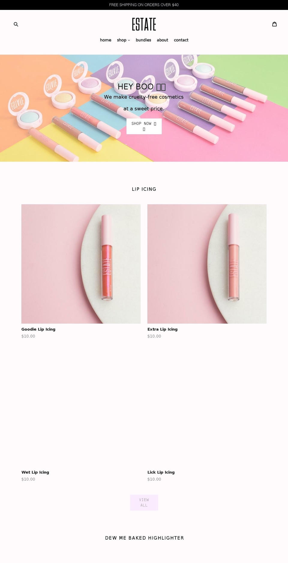estatecosmetics.com shopify website screenshot