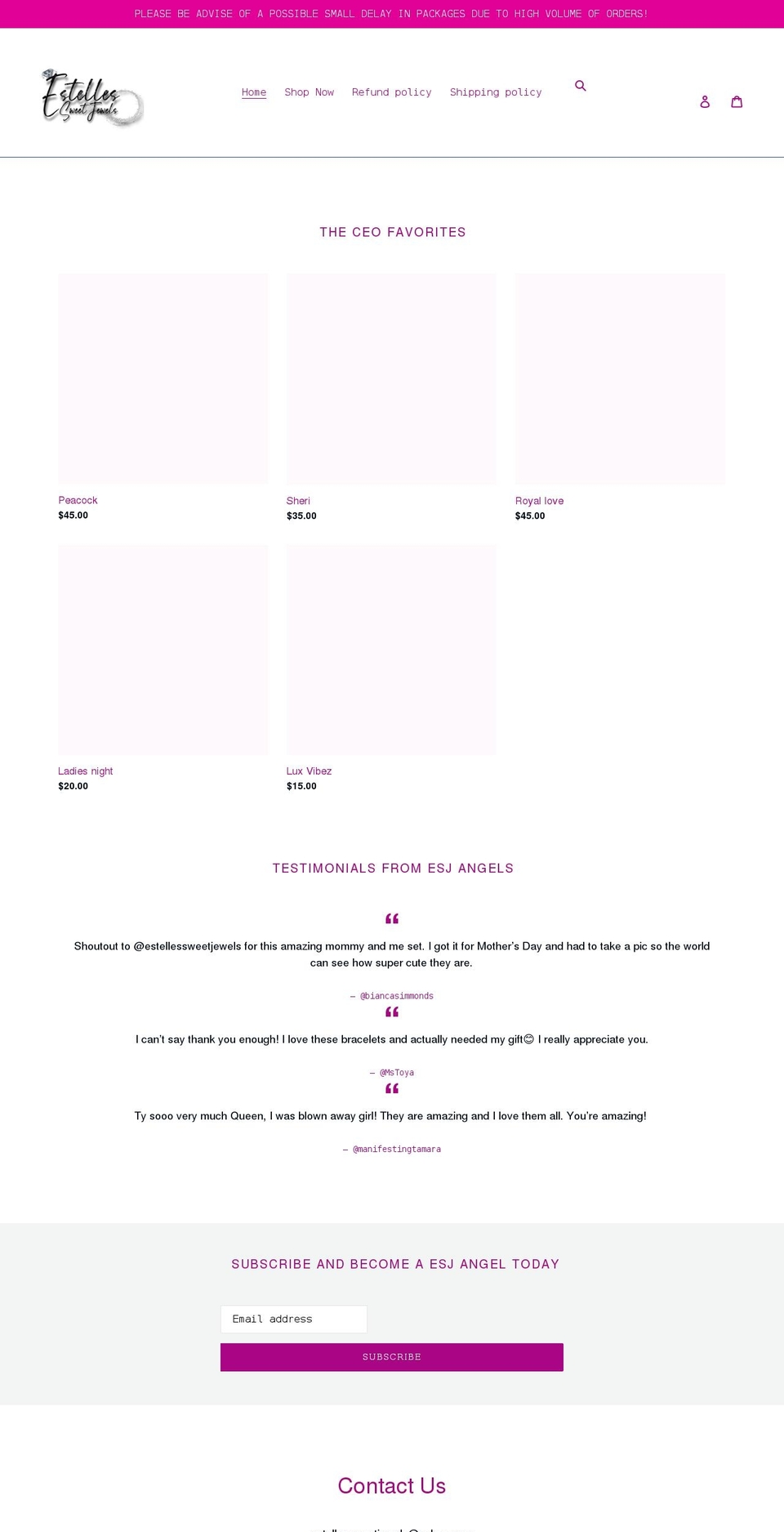 estellessweetjewels.com shopify website screenshot