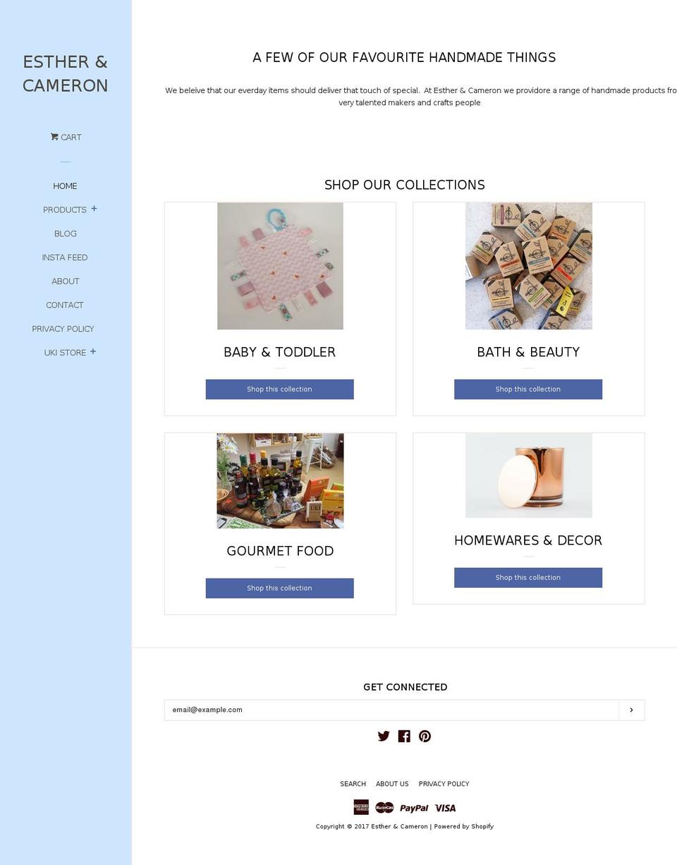 estherandcameron.com shopify website screenshot