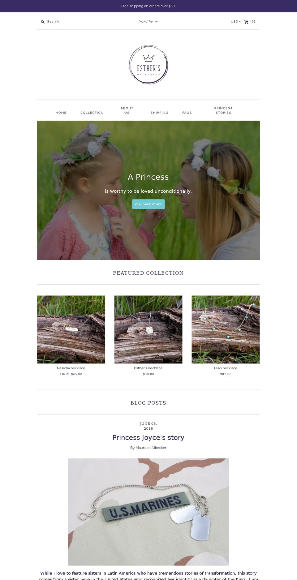 esthersnecklaces.com — Shopify storefront screenshot