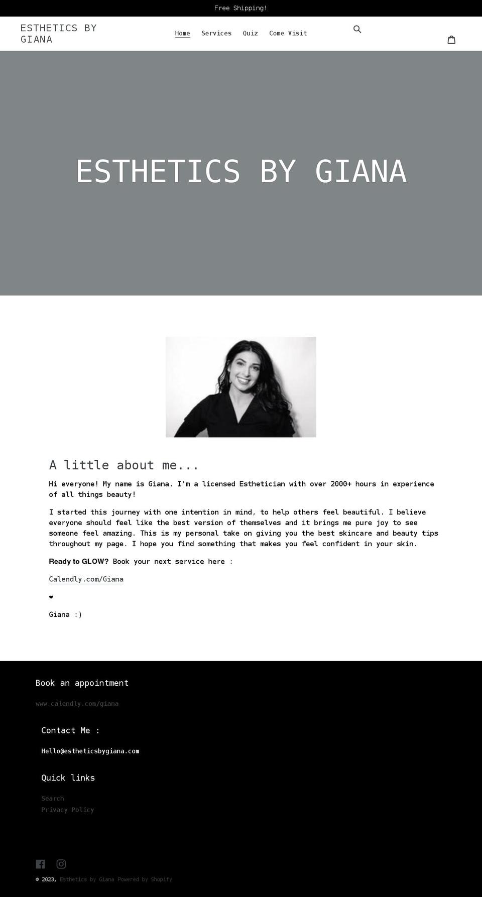 estheticsbygiana.com shopify website screenshot