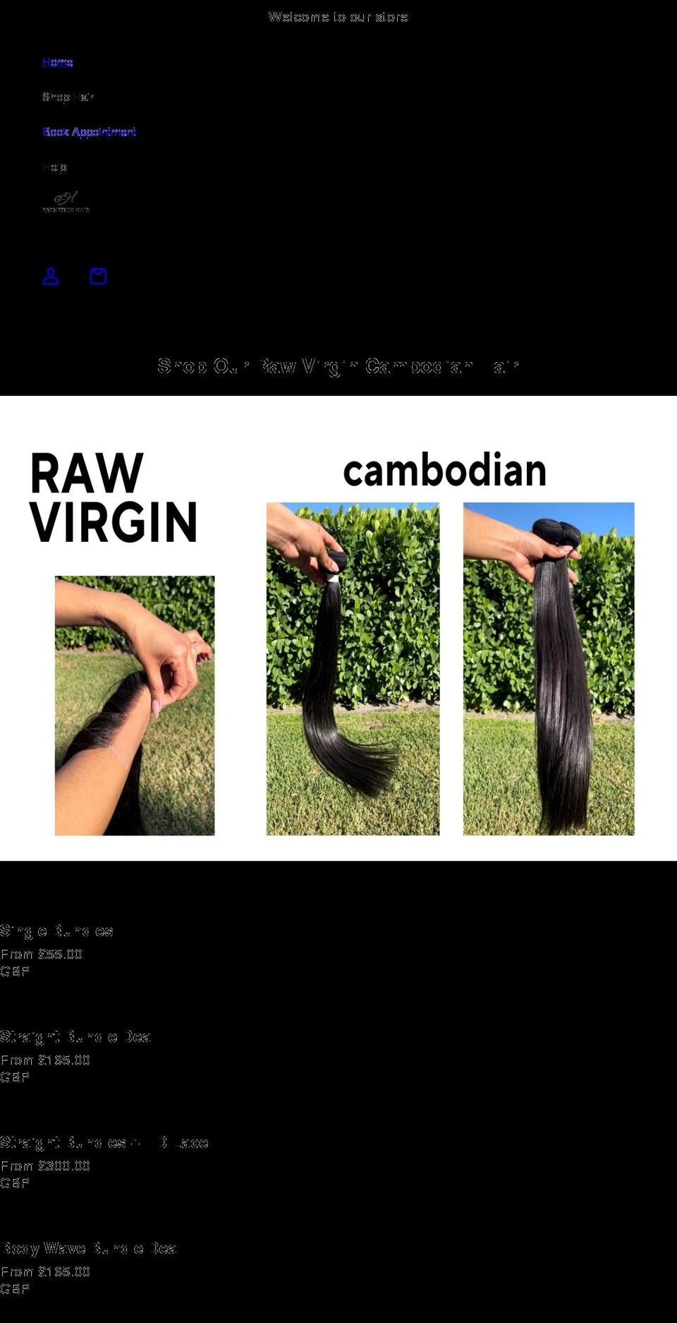 estheticshair.com shopify website screenshot