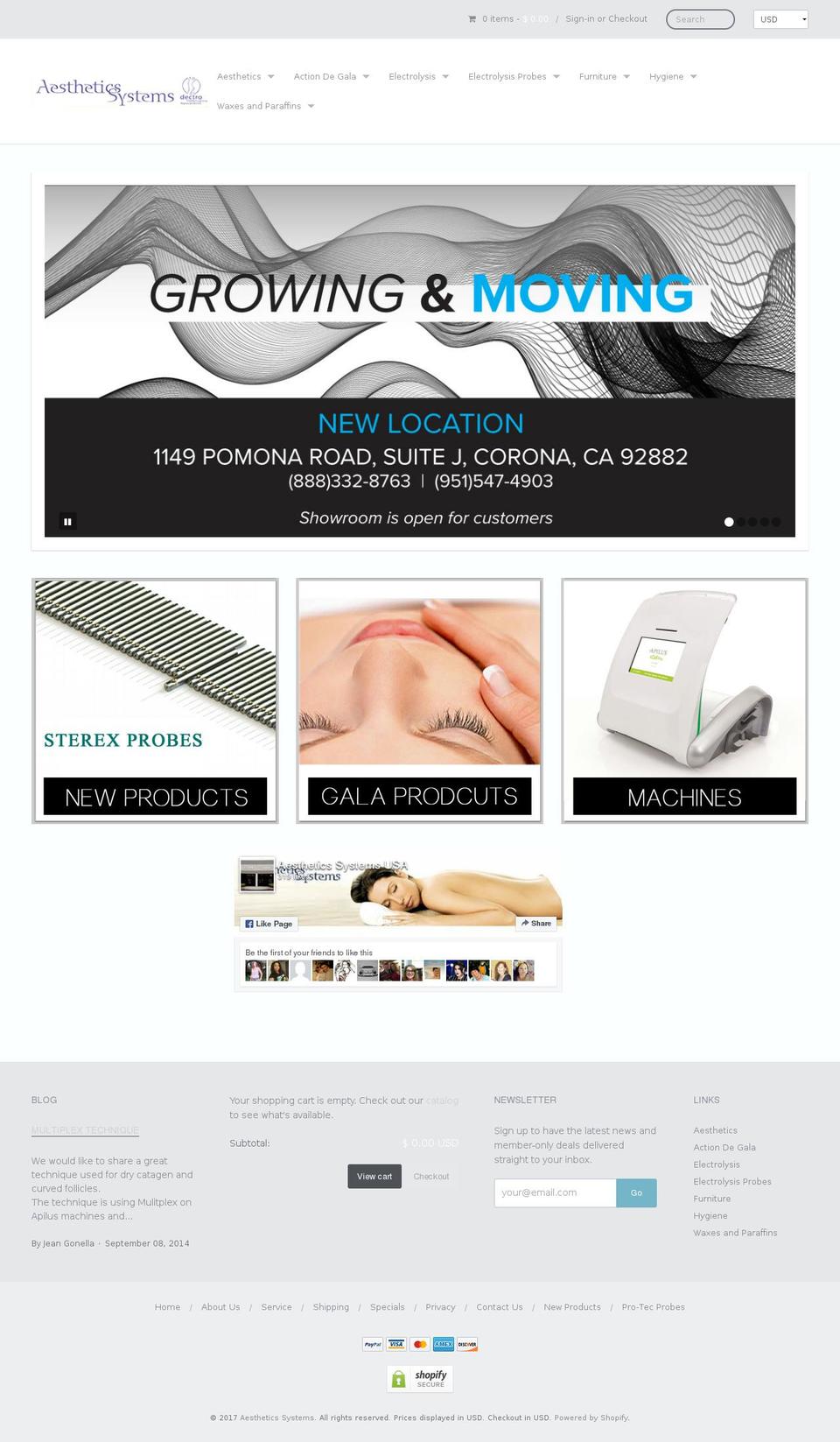 Aesthetics Systems Shopify theme site example estheticsystemsusa.com