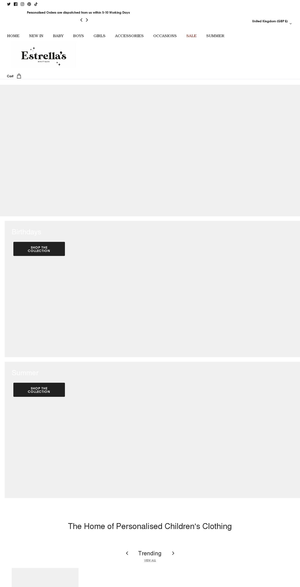 estrellasboutique.co.uk shopify website screenshot