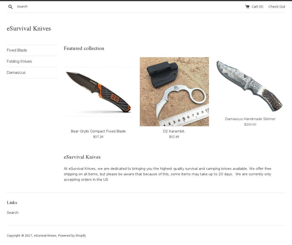 esurvivalknives.com shopify website screenshot