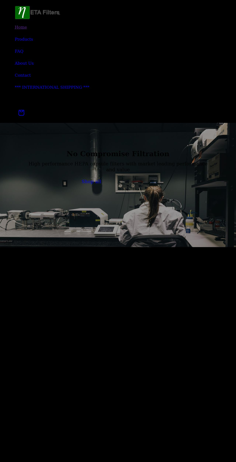 etafilters.com shopify website screenshot