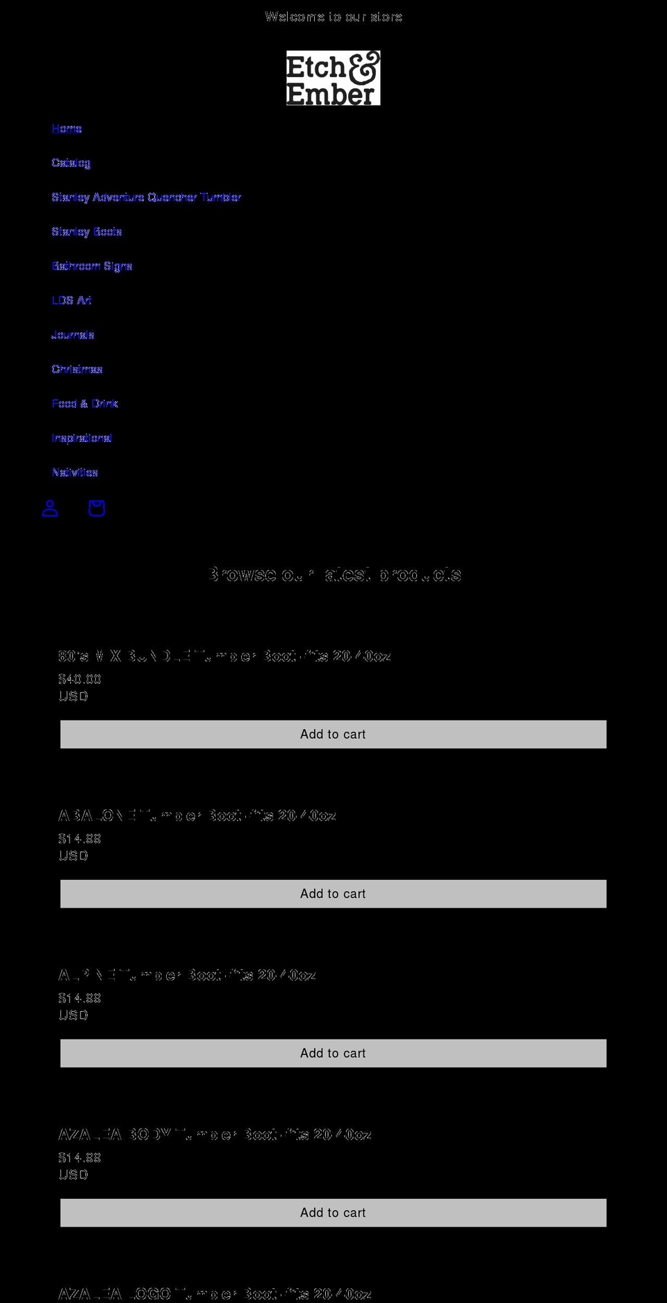 etchandember.com shopify website screenshot
