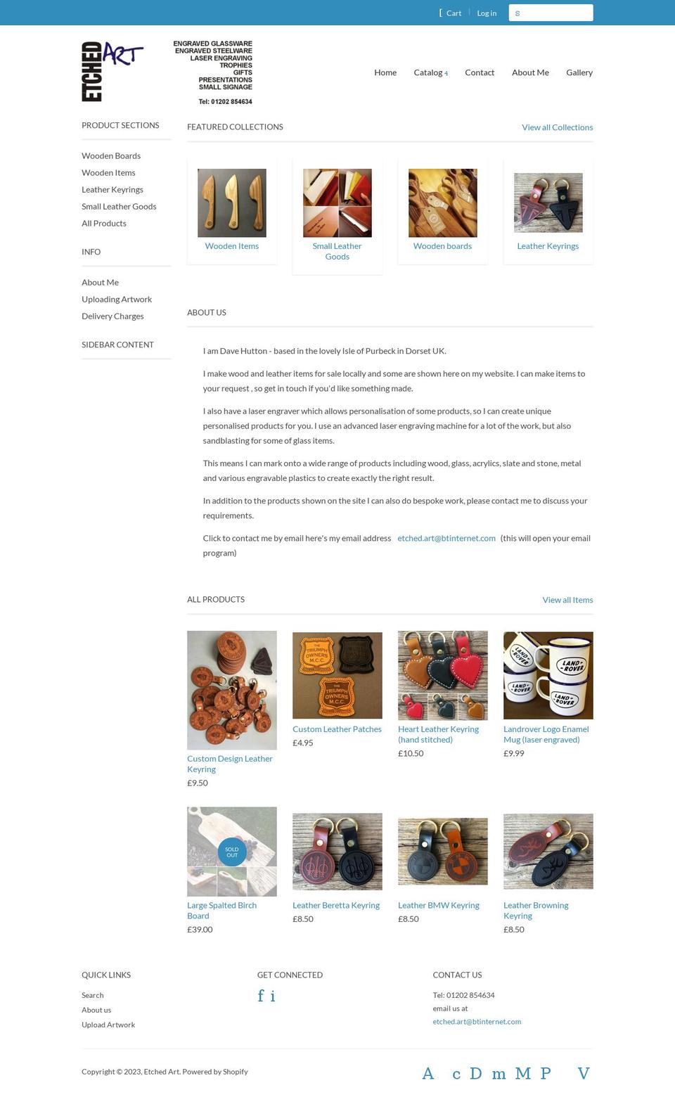 etchedart.co.uk shopify website screenshot