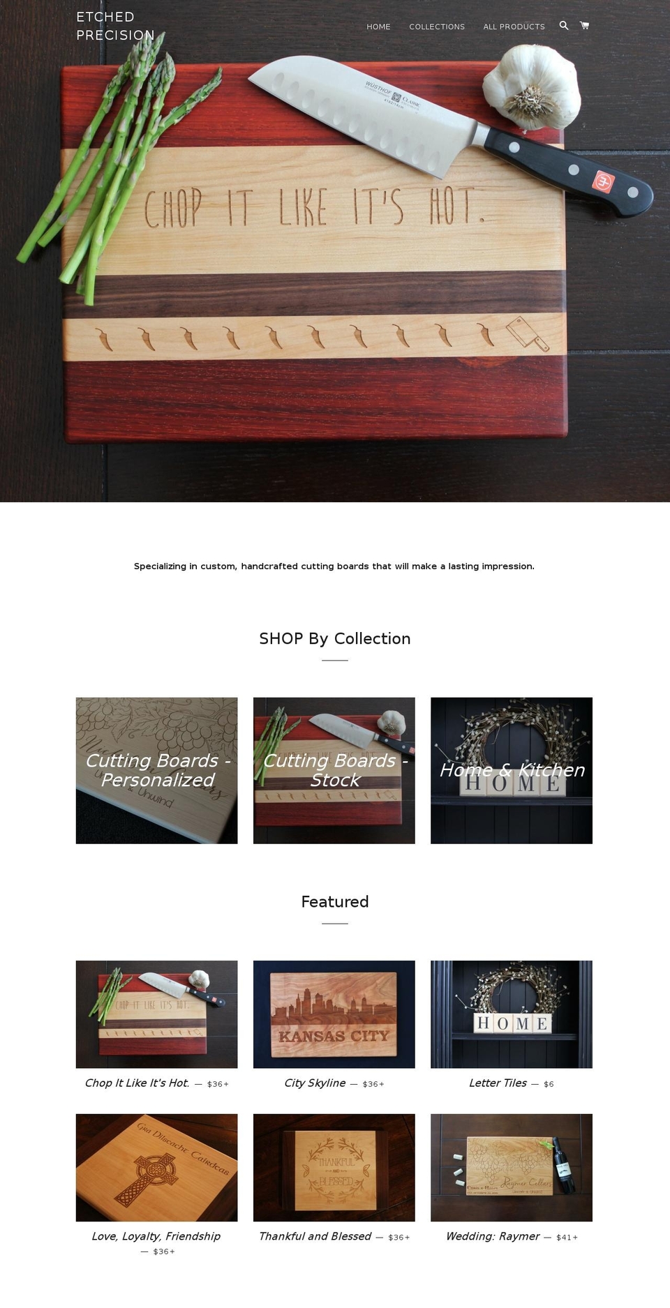 etchedprecision.com shopify website screenshot