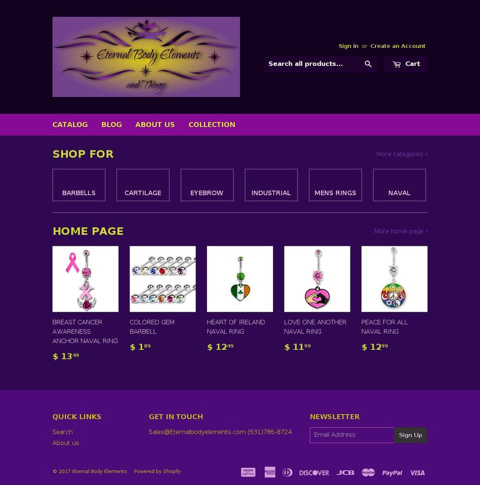 eternalbodyelements.com shopify website screenshot