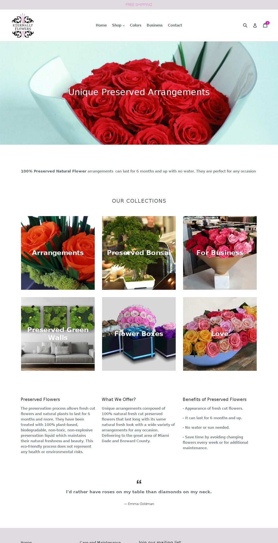 eternallyflowers.com shopify website screenshot