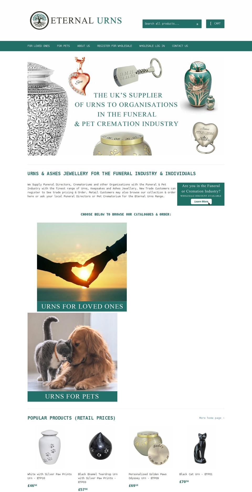 eternalurns.com shopify website screenshot