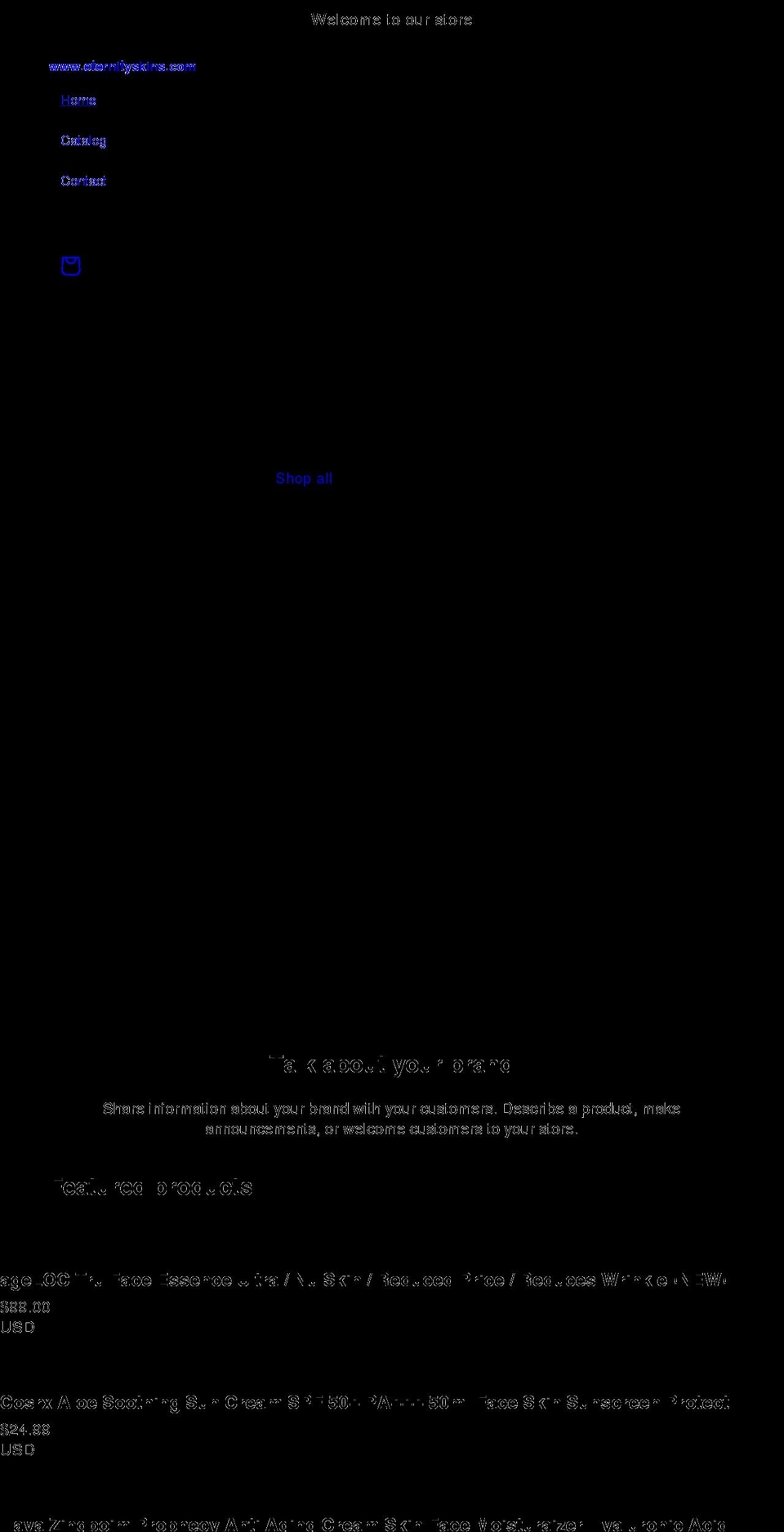 eternityskins.com shopify website screenshot