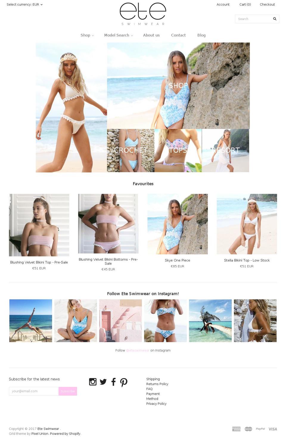 eteswimwear.com shopify website screenshot