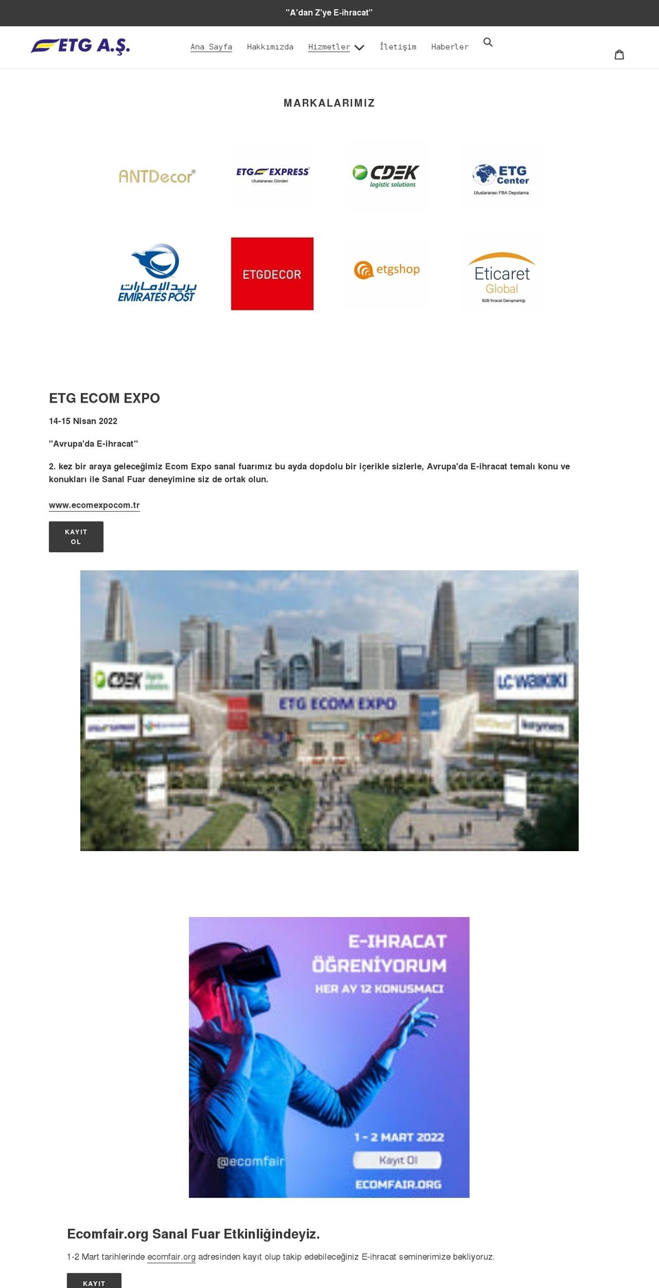 etg.com.tr shopify website screenshot