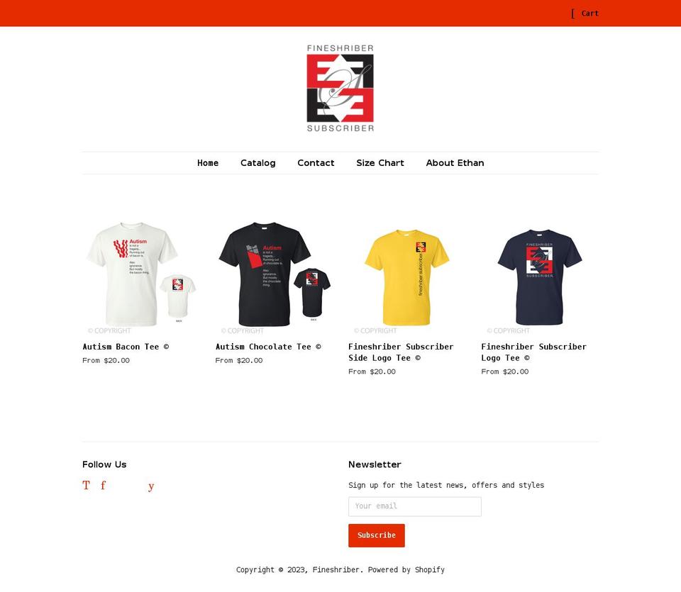 ethanfineshribermerch.com shopify website screenshot