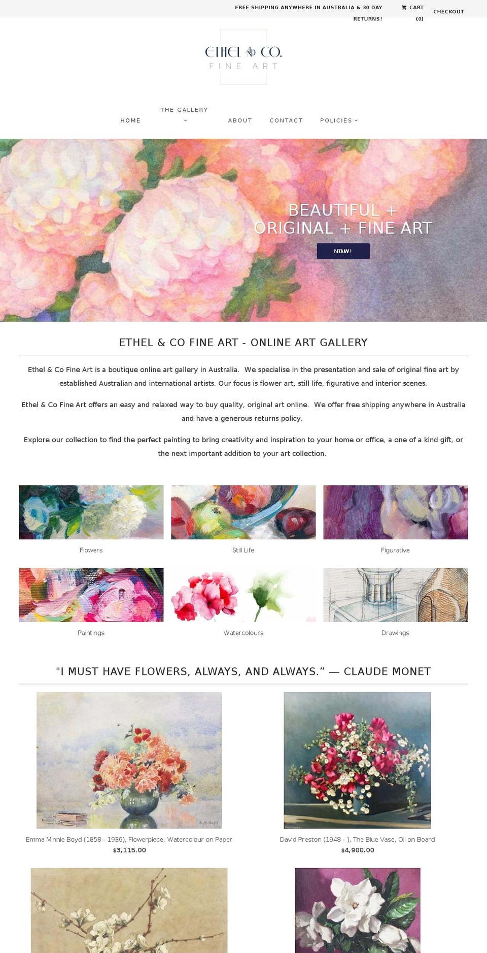 ethelandcofineart.com shopify website screenshot