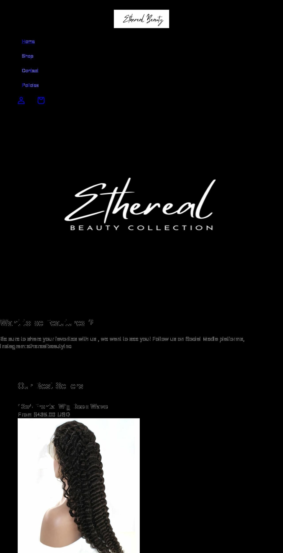 etherealbeautycollection.com shopify website screenshot