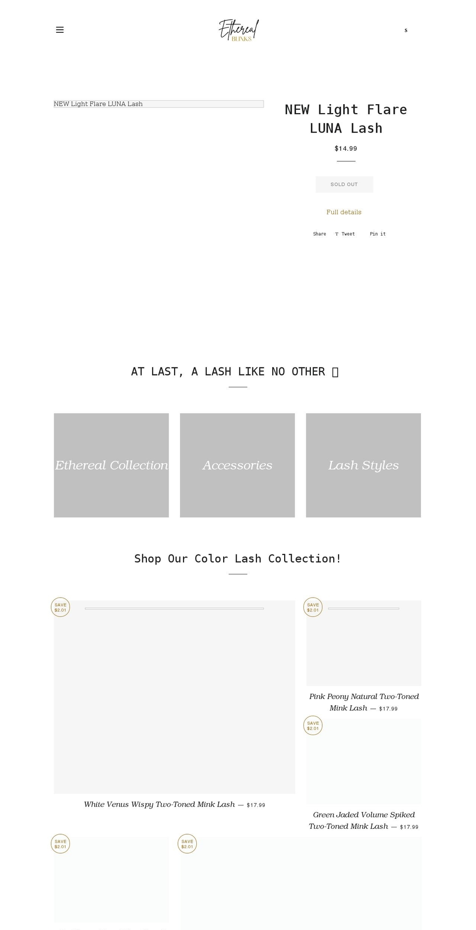 etherealblinks.com shopify website screenshot