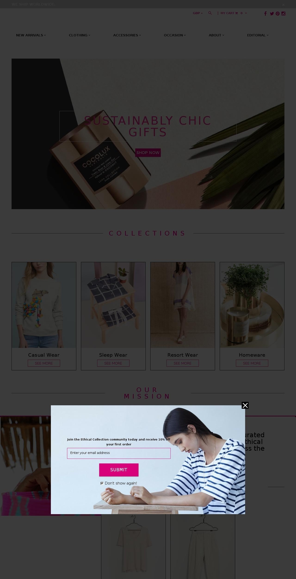 ethicalcollection.com shopify website screenshot