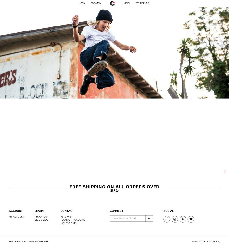 ethika.co.nz shopify website screenshot