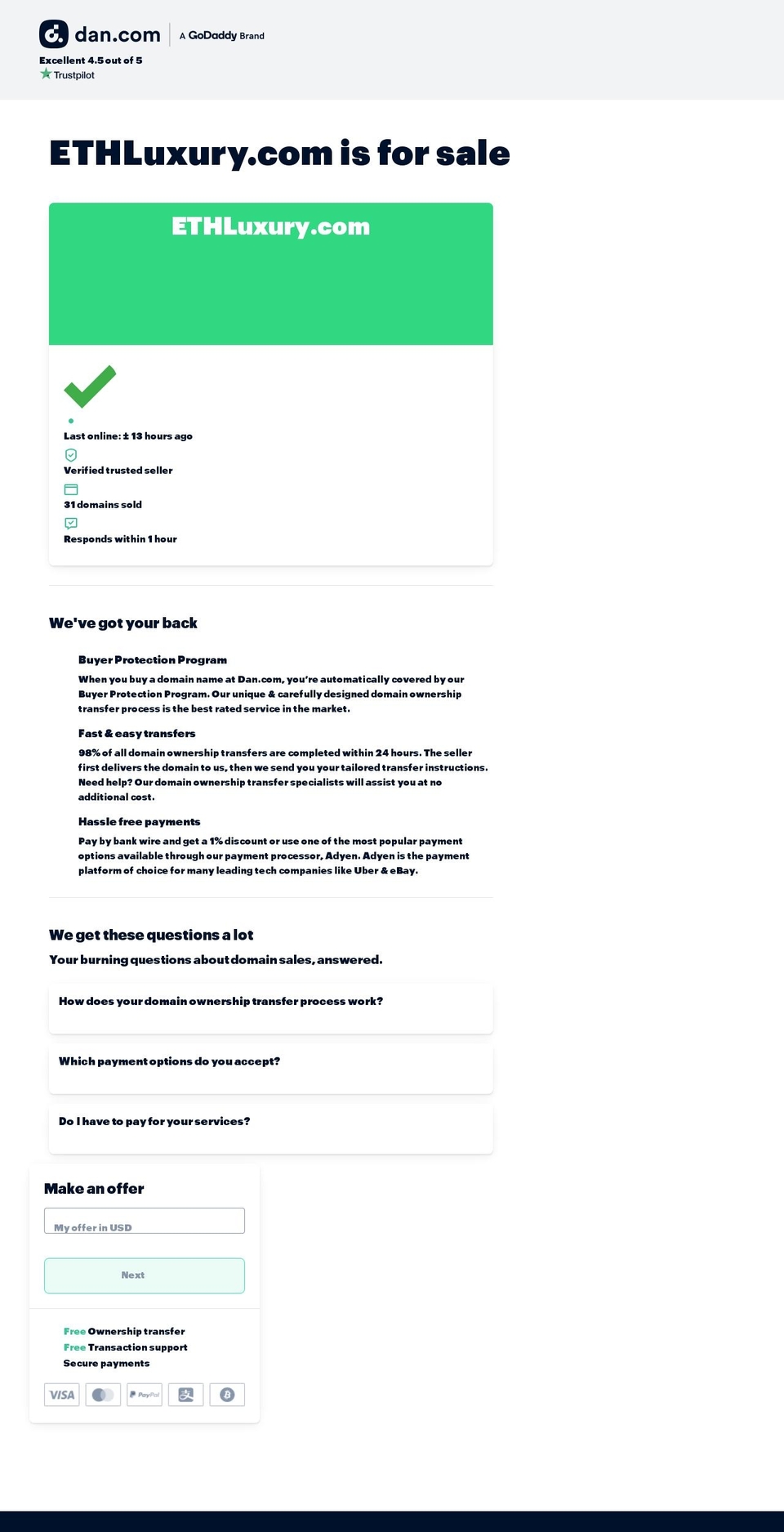 ethluxury.com — Shopify storefront screenshot