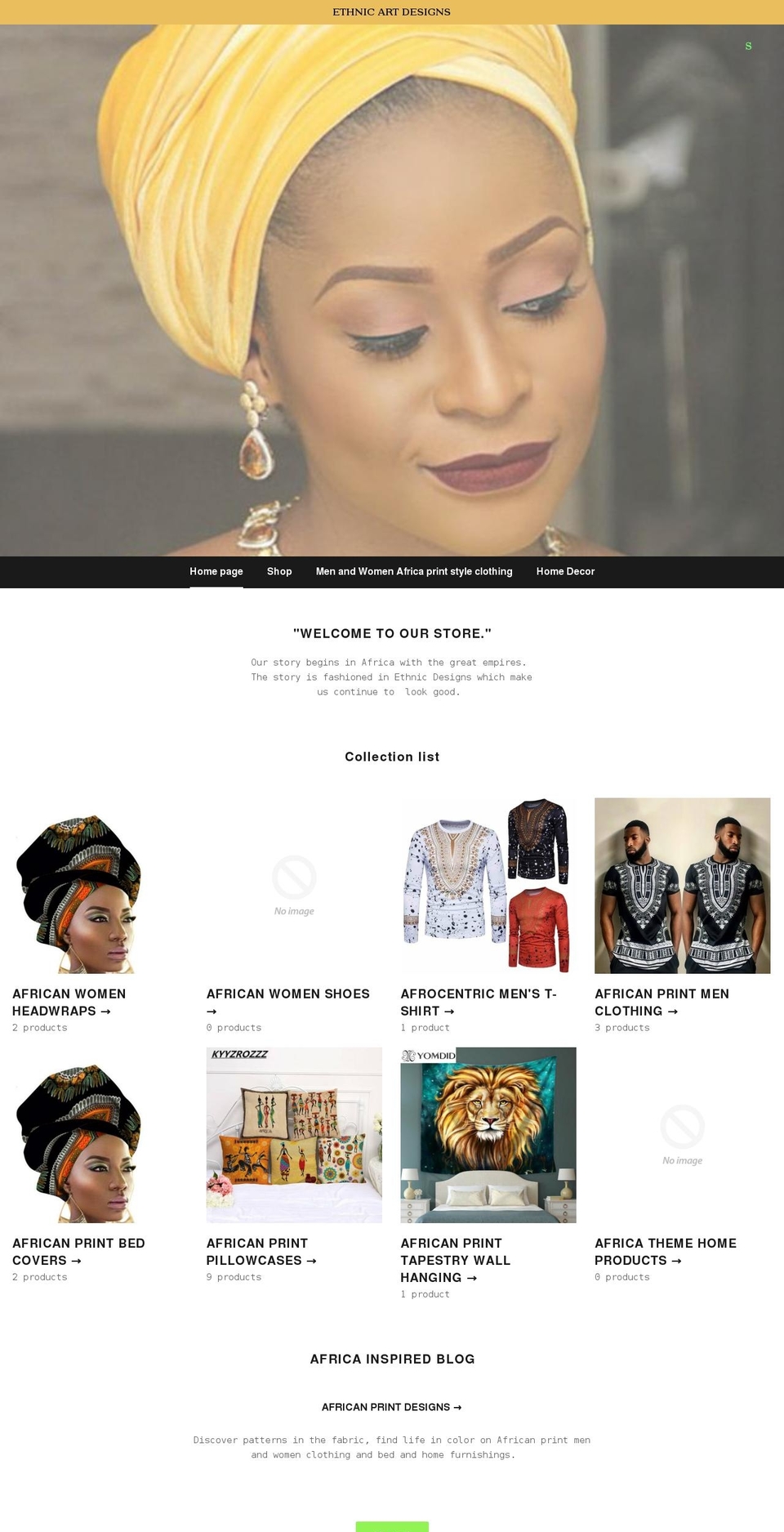 ethnicartdesigns.com shopify website screenshot