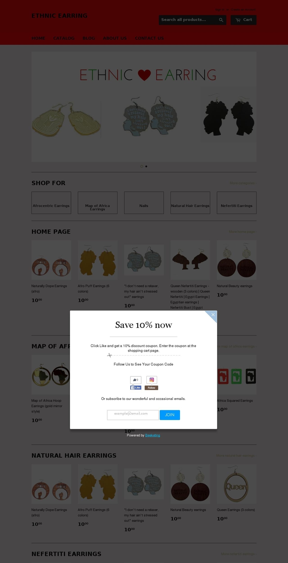 ethnicearring.com shopify website screenshot