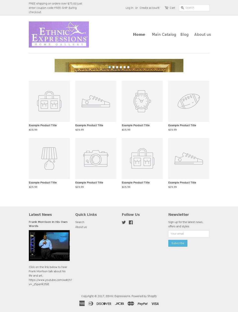 ethnicexpressionsart.com shopify website screenshot